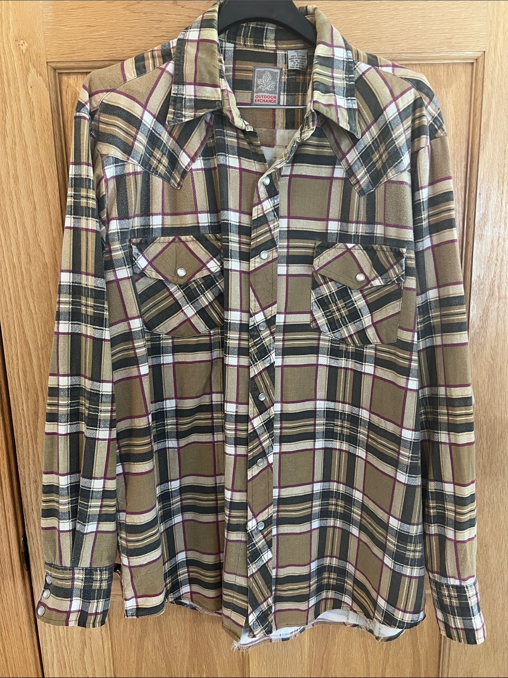 Outdoor Exchange Recreation Western Olive Plaid Men's Snap Closures Shirt
